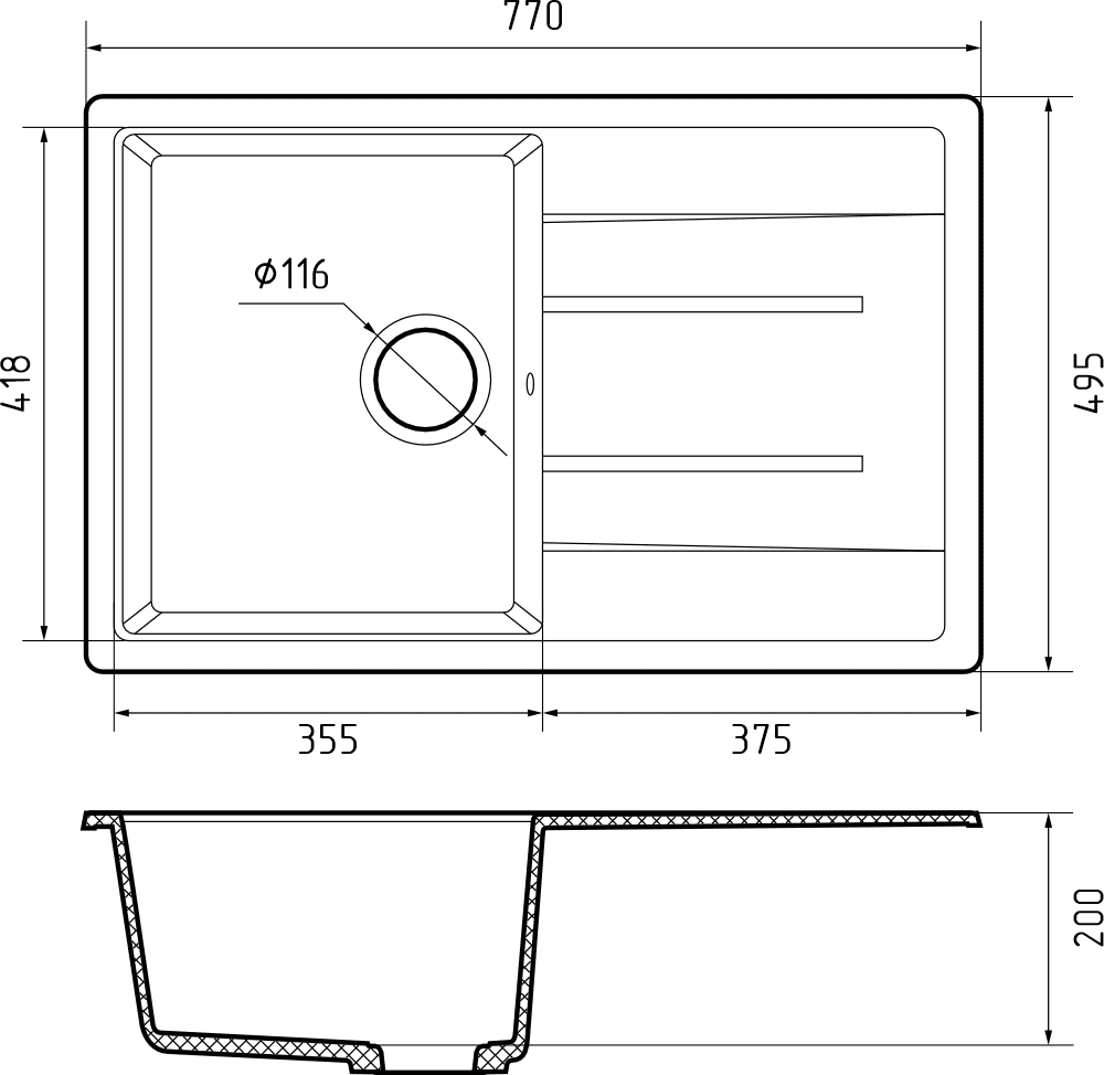 Кухонная мойка Искусственный камень QUADRO S288 GranFest Q-780L-S288 - Вид №1