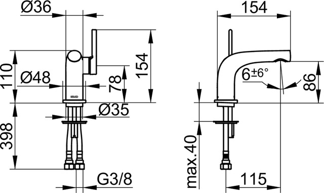 51504050100 Однорычажный смеситель для умывальника 80 KEUCO Edition 400 - Вид №2