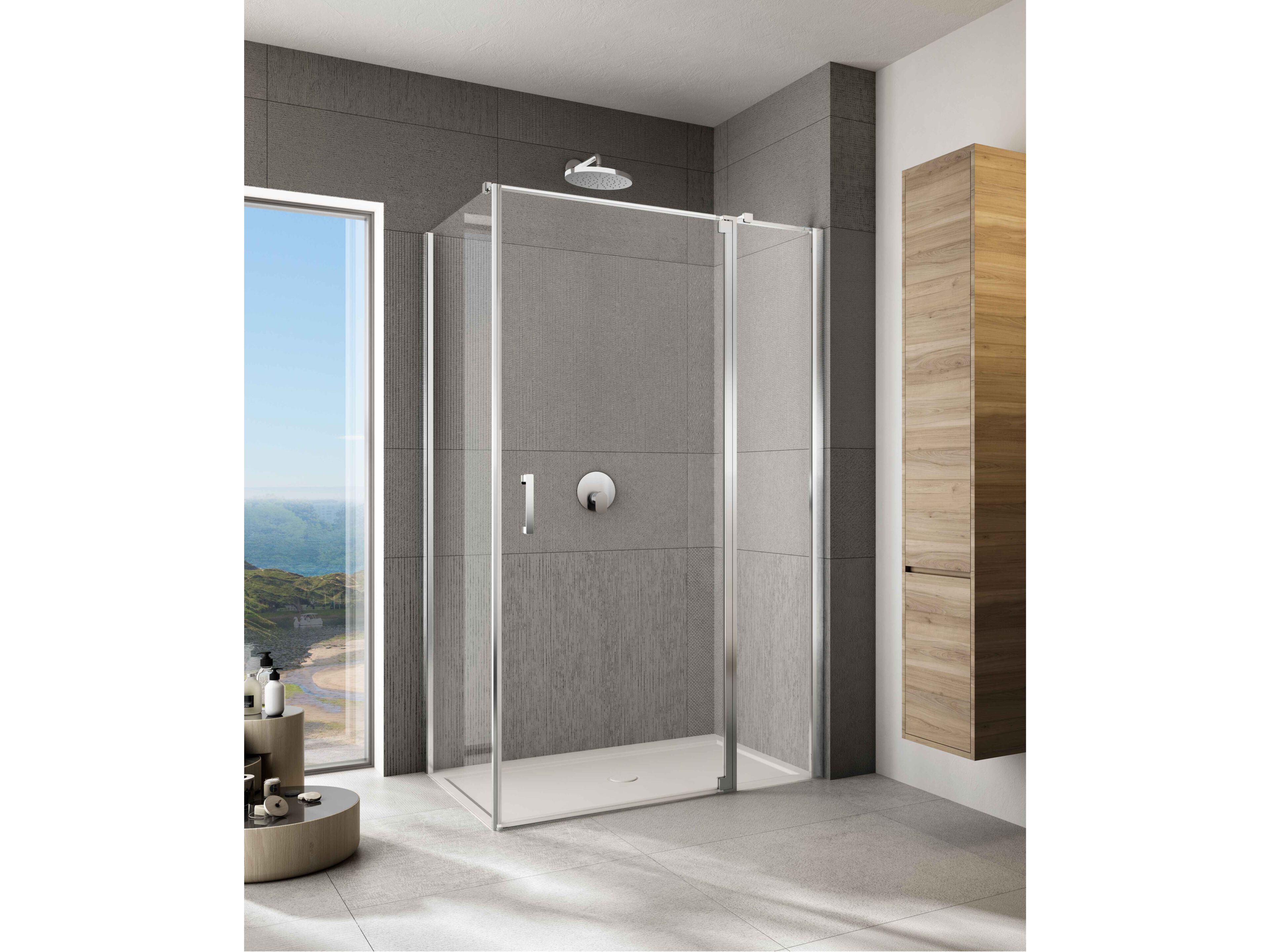 Угловая душевая кабина из закаленного стекла с распашной дверью Provex Industrie ARCH-00079098 - Вид №1