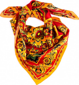 10660478 Хохломская Роспись Набор подарочный "Осенний георгин" (Высшая категория)130*240*25. Платок 89*89 Шелк