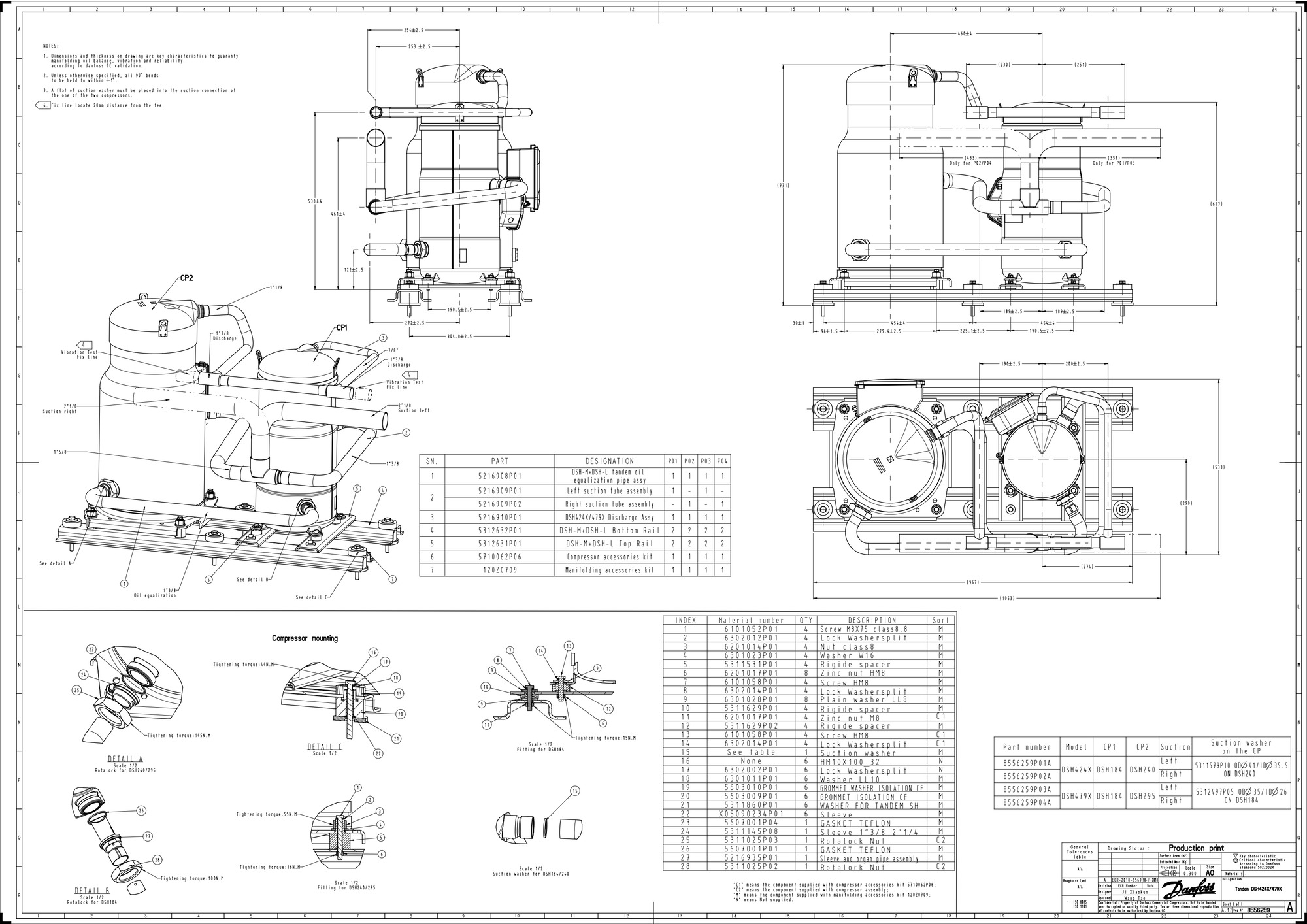 Danfoss DSH — Герметичные спиральные компрессоры, R410A DSH381A4AXC Компрессор спиральный 120H1368  - Вид №9