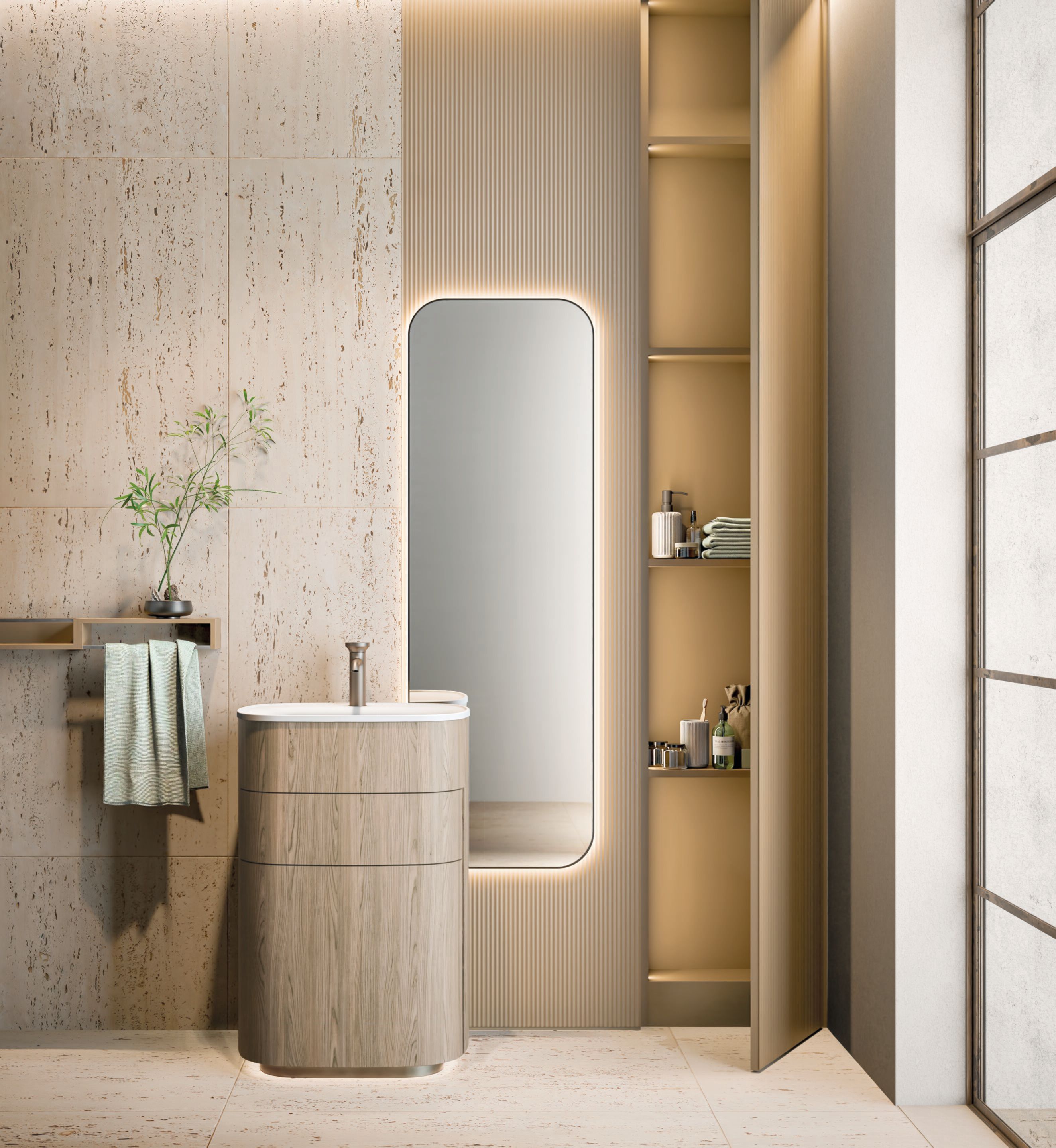 Шкаф для раковины HPL с держателем для полотенец с зеркалом Mobilcrab Curvy ARCH-00080856 - Вид №1