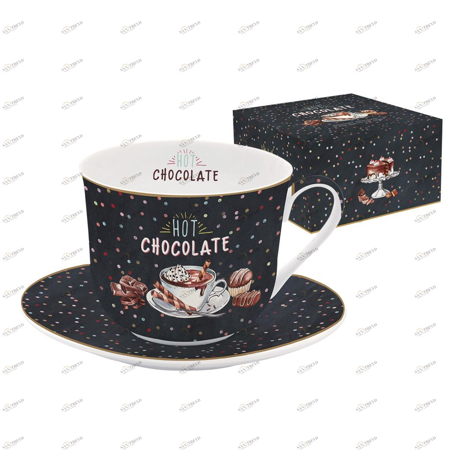 Чашка фарфоровая с блюдцем черная в подарочной упаковке Hot Chocolate EASY LIFE HOT CHOCOLATE 00-3947013 Черный 