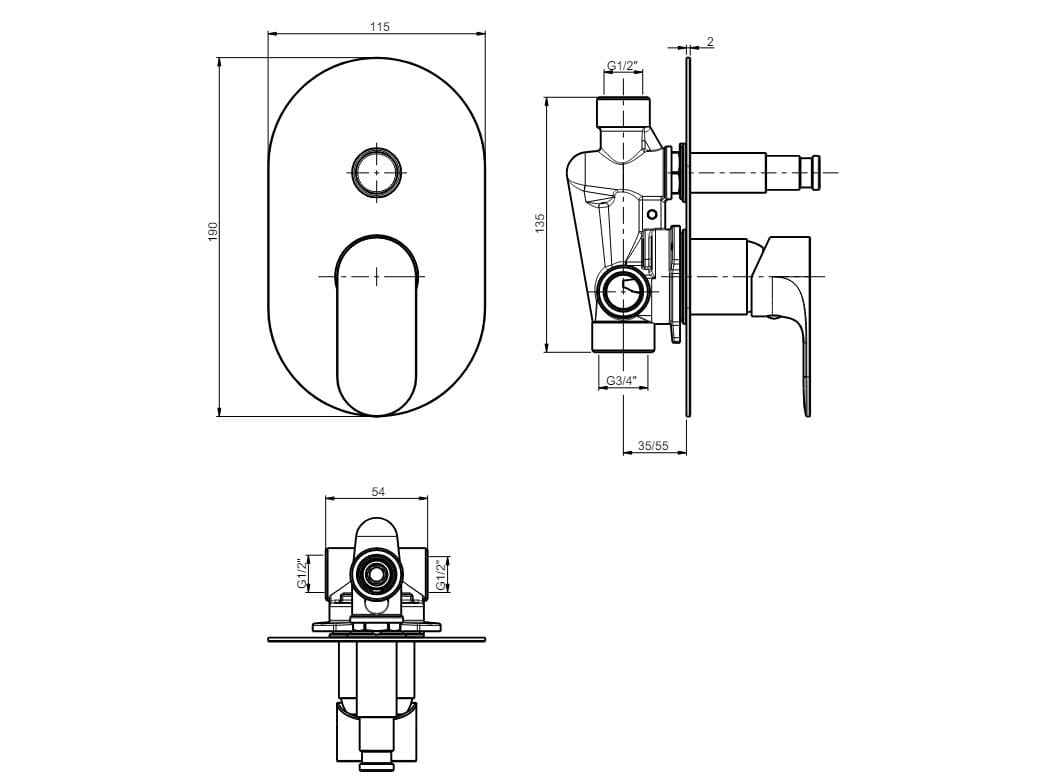 Встраиваемый смеситель для душа с переключателем Rubinetterie Frattini Lea ARCH-00078371 - Вид №8