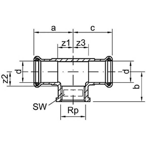 124130G2834 SANHA 24130G SANHA-Therm тройник ВПр-ВР-ВПр 28x3/4x28 мм  - Вид №1