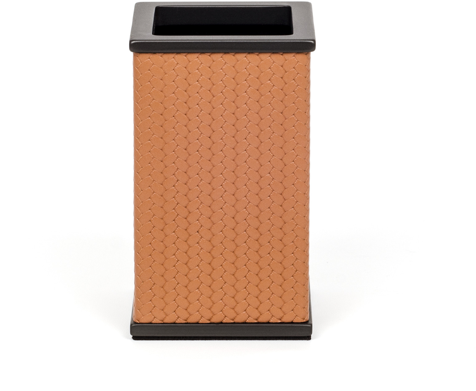 Квадратный держатель для зубных щеток Olimpia - 6,5X6,5XH11 см / металл-финиш_вороненая-латунь / зерненая кожа_темно-серый