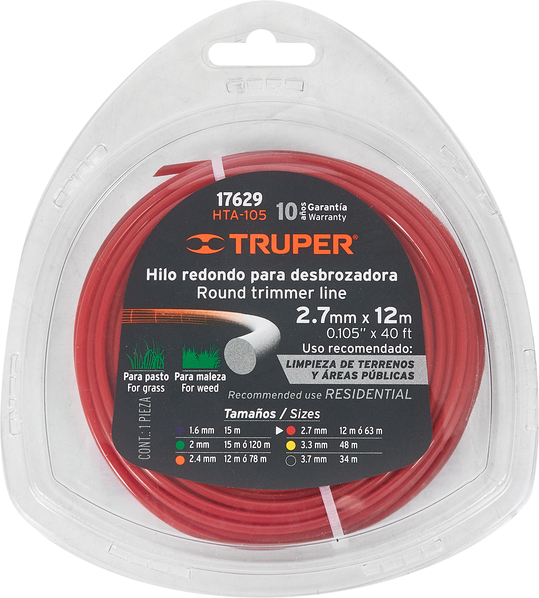 86870720 Леска для триммера Truper 17629 ø2.7 мм 12 м круглая STLM-0072274 Santreyd 