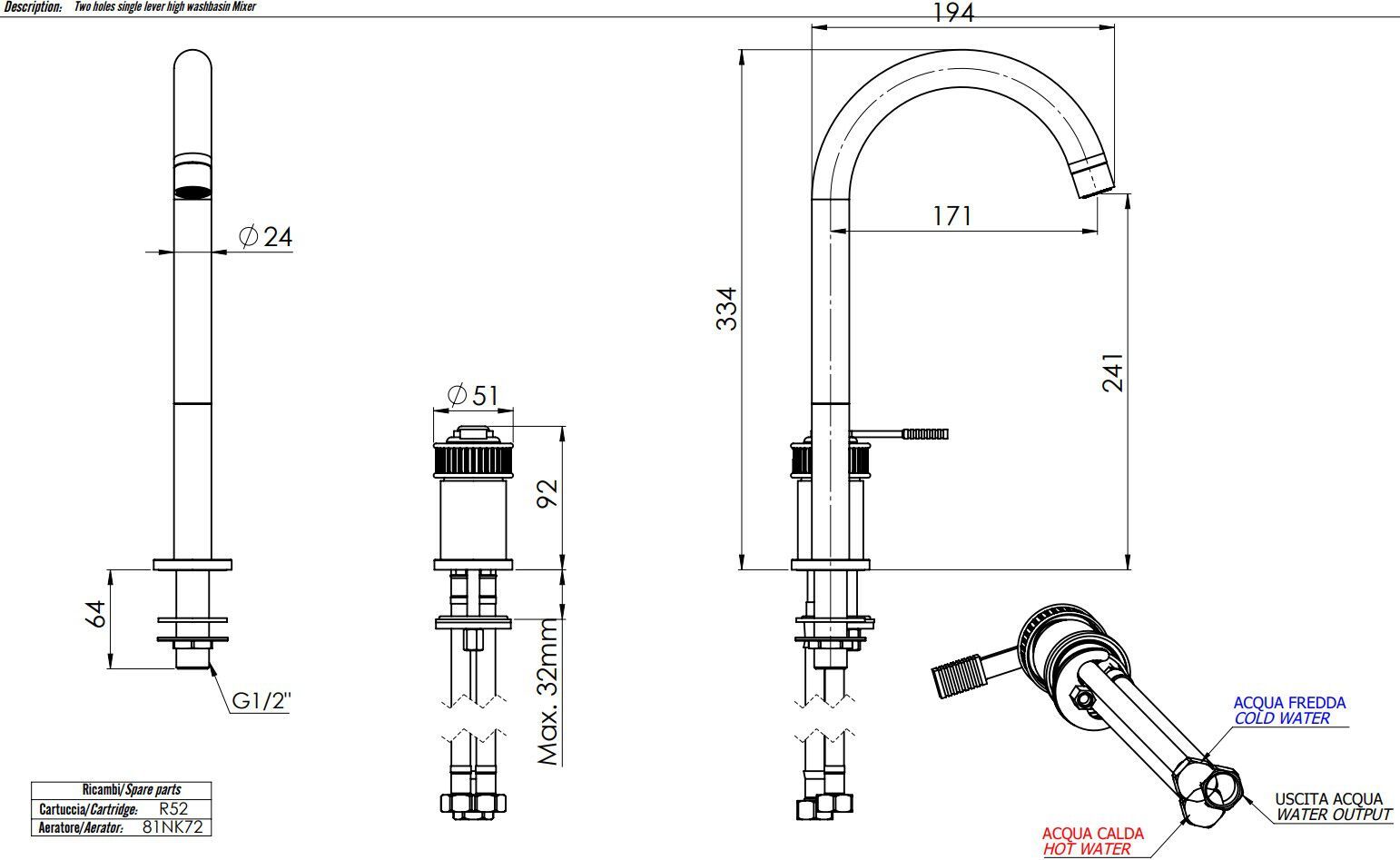 Однорычажный смеситель для раковины Remer Rubinetterie ателье ARCH-00099479 - Вид №2