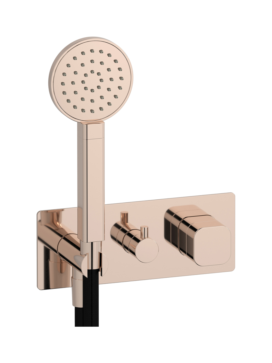 Прогрессивный настенный смеситель для душа на 2 потребителя со встроенным душевым гарнитуром. WE ARE IB eo313rs_1 Rose Gold Elio