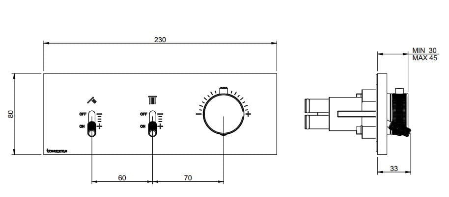Термостатический набор для душа из латуни с пластиной Rubinetterie Treemme Watt ARCH-00050286 - Вид №4