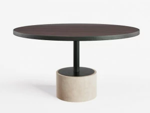 HMD INTERIORS Круглый стол с основанием из микроцемента и столешницей из ореха Loto