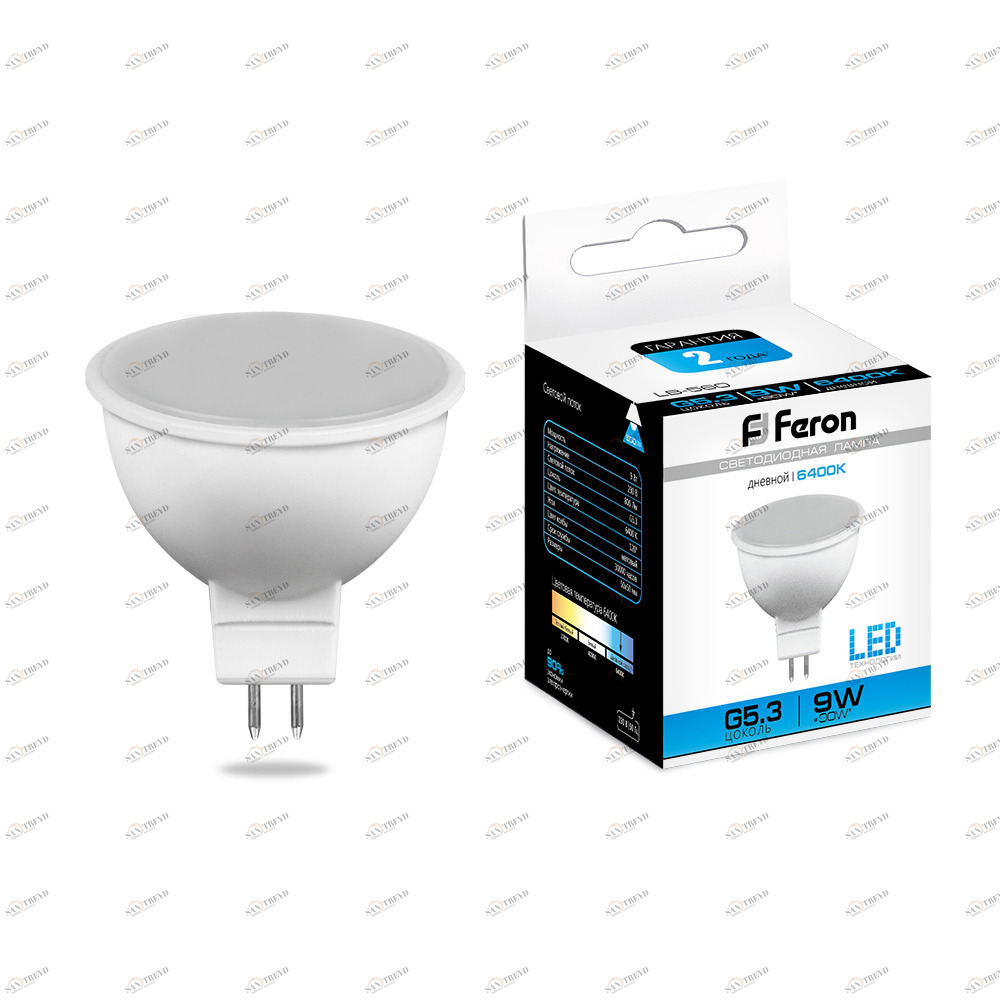 Лампа светодиодная Feron MR16 G5.3 9W 6400K LB-560 25841 FERON  00-3956607 Матовый 