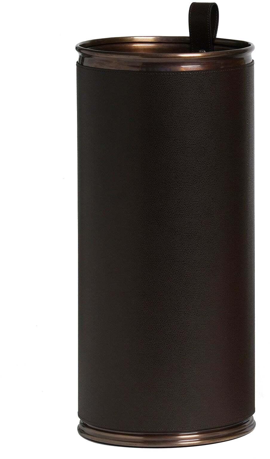 Подставка для зонтов - Ø 22XH48 см / металлическая отделка_вороненная латунь / зерненая кожа_серо-коричневый