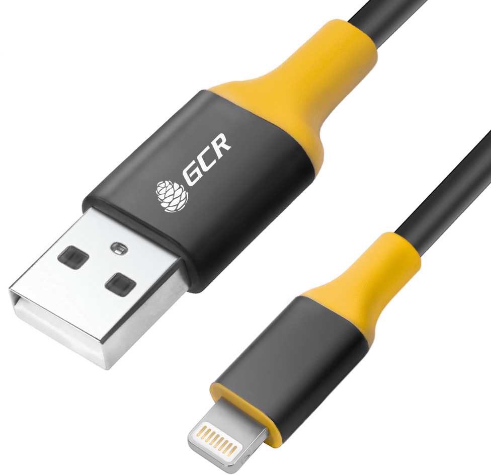 GCR-51031 кабель 3a 5.0m apple usb 2.0 am/lightning 8pin mfi для iphone 5/6/7/8/x - поддержка всех ios, черный, алюминиевый корпус черный, желтый пвх Greenconnect Santreyd 