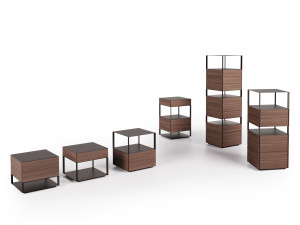 Стальная и деревянная квадратная прикроватная тумбочка с ящиками