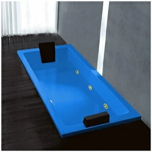 Ванна Gruppo treesse Quadra 180 V0787-SX-GZ голубая с золотой фурнитурой и гидромассажем прямоугольная встроенная левая