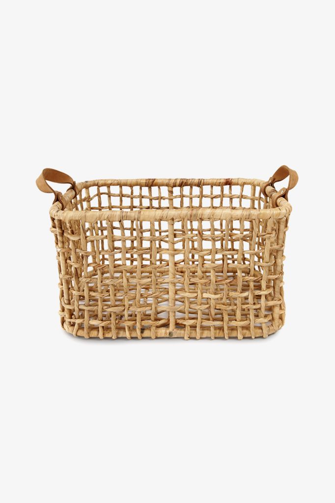 WWBA09 Большая прямоугольная корзина из гиацинта с кожаными ручками Waterworks 