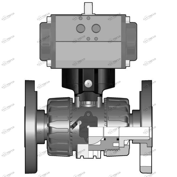 SANIT 227447080300032 2/2-ходовой шаровой кран ВКД, ПП, д 20 - 63 г, фиксированный фланец, Д.А 