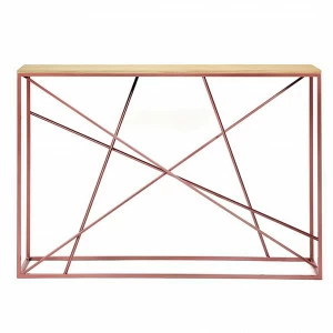 Консоль металлическая, медь с деревянной столешницей, светлый дуб Wilson INTELLIGENT DESIGN  260990 Бежевый;медь