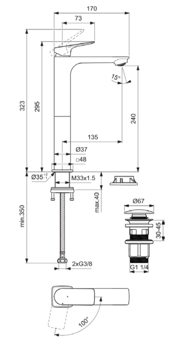 Высокий смеситель для раковины с автоматическим сливом Ideal Standard Ceralife C ARCH-00082197 - Вид №2