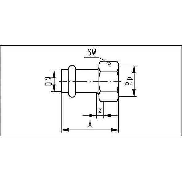 69270G2234 SANHA 9270G пресс-фит. нерж.сталь, муфта перех.ВПр-ВР 22x3/4 мм  - Вид №1