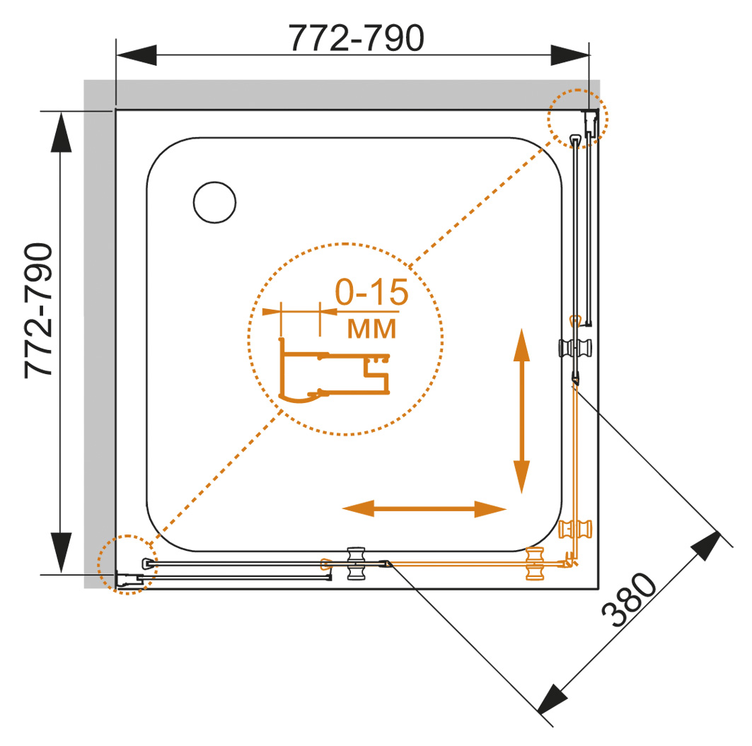 Душевой уголок CEZARES PRATICO-A-2-80-P-Cr - Вид №8