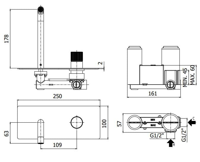 Настенный смеситель для раковины с пластиной RUBINETTERIA PAFFONI Jo ARCH-00092134 - Вид №2