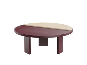 Круглый журнальный столик из дерева и травертина