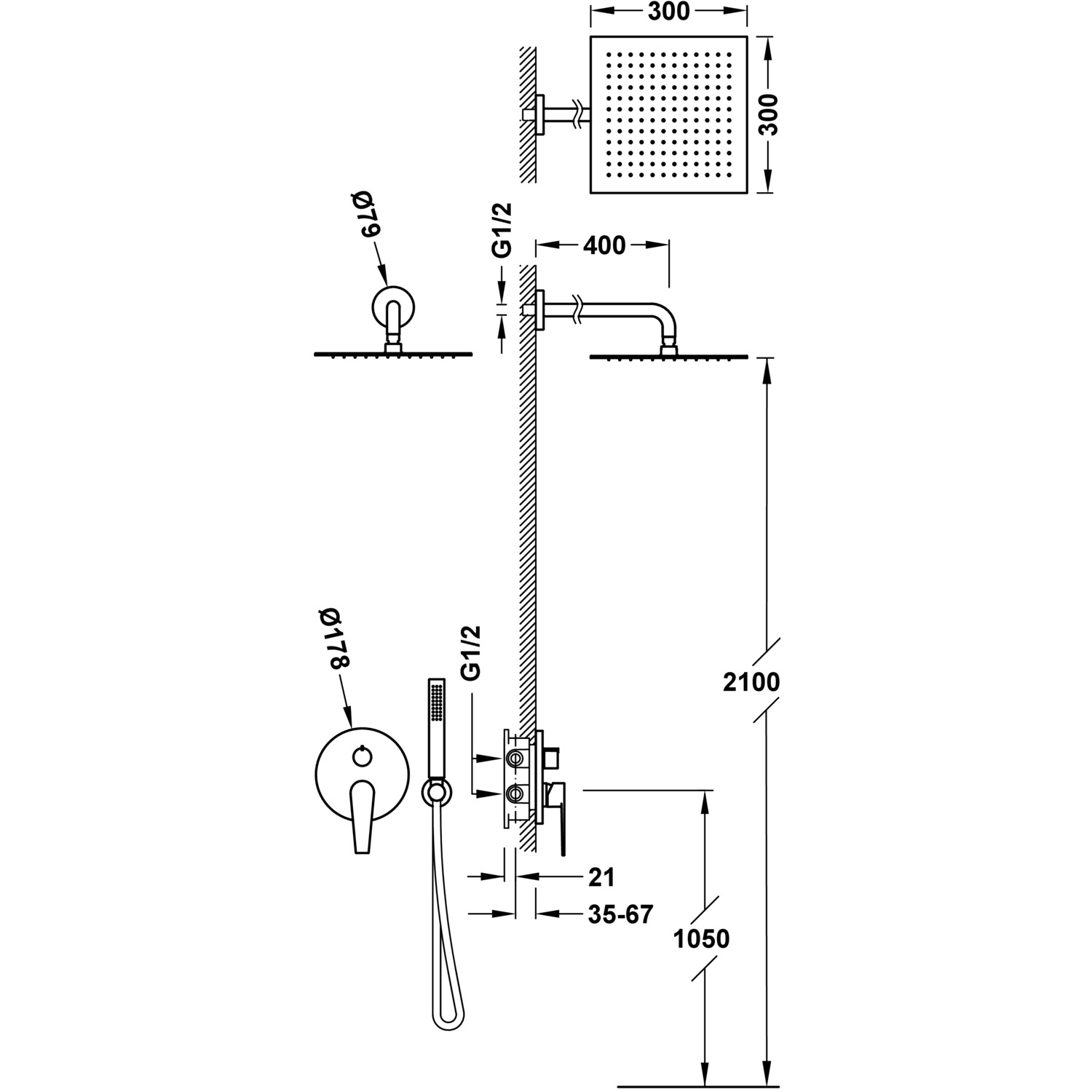 Комплект 2-ходового скрытого смесителя для душа с одной ручкой CLASS Rapid-box-20528004 TRES  - Вид №1