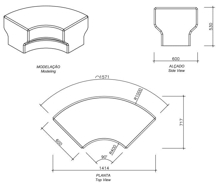 Изогнутая бетонная скамья без спинки amop ссылка ARCH-00082328 - Вид №1