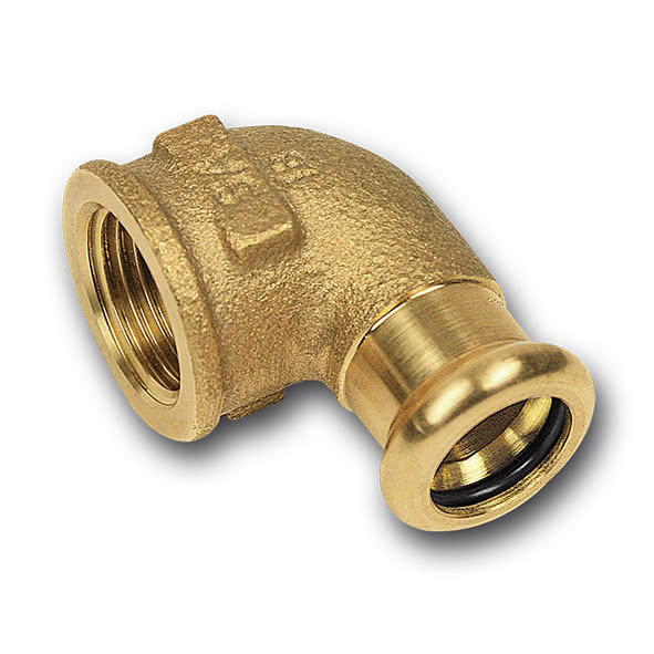 180901834 SANHA 8090G пресс-фитинг, бронза, угловой переход ВПр-ВР 18x3/4 мм  - Вид №1