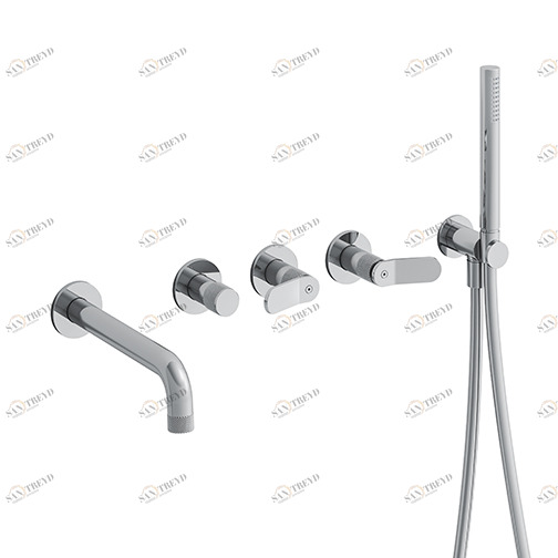 CRIES165 Внешние части смесителя для ванны на 3 отверстия для CRICS115 с переключателем на 2 выпускных отверстия, изливом, металлическим ручным душем против известкового налета и гибким шлангом LONG LIFE Cristina Rubinetterie 