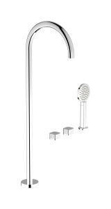 "Смеситель на бортик ванной на 3 отверстия с изливом, дивертером и душевым гарнитуром - Напольный излив для раковины" WE ARE IB eo700cc_2 Chrome Elio