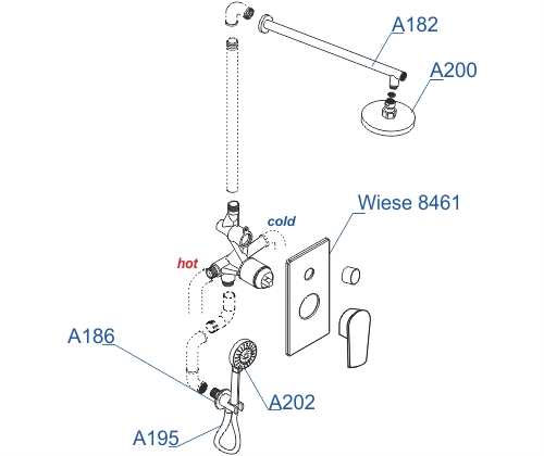 A84202 Встраиваемый комплект для душа с верхней душевой насадкой и лейкой WasserKRAFT  - Вид №1