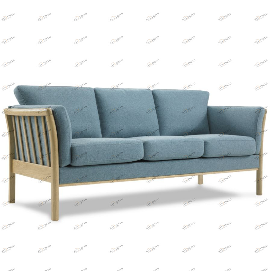 Диван трехместный Aya, цельный лакированный дуб, сине-зеленый Kragelund 12903202520