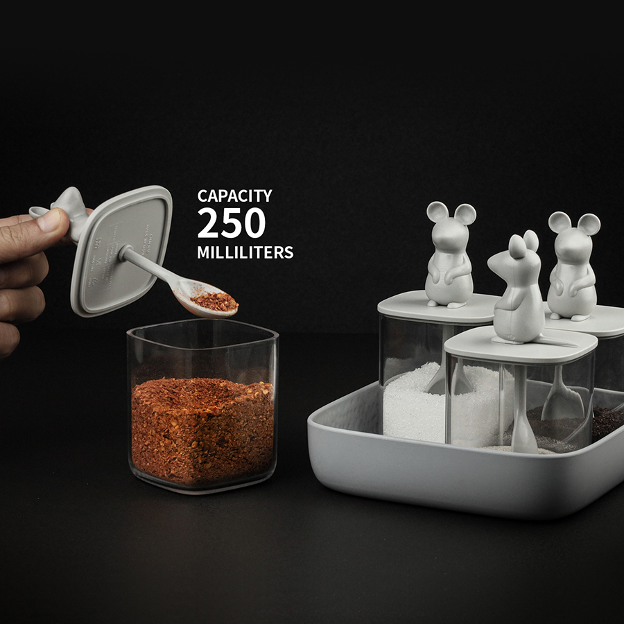 QL10366-CL-GY Набор банок для сыпучих продуктов lucky mouse seasoning, 4 шт Qualy  - Вид №2