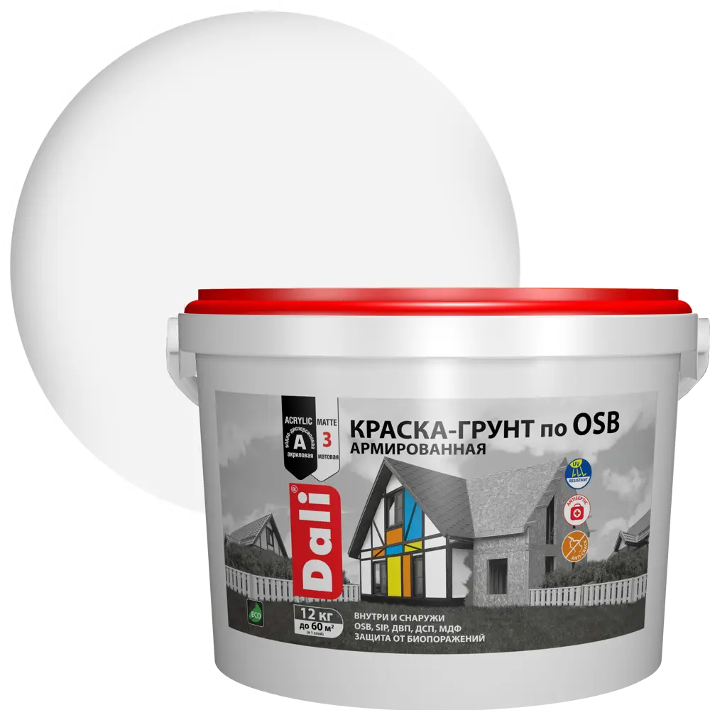 Краска-грунт Dali для OSB плит с антисептиком, белая матовая 3 кг 84863520 STLM-0056437 - Вид №1