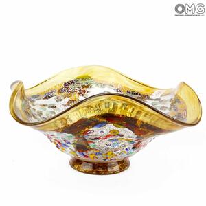 2169 ORIGINALMURANOGLASS Декоративная чаша янтарного цвета с мурринами - муранское стекло 26 см
