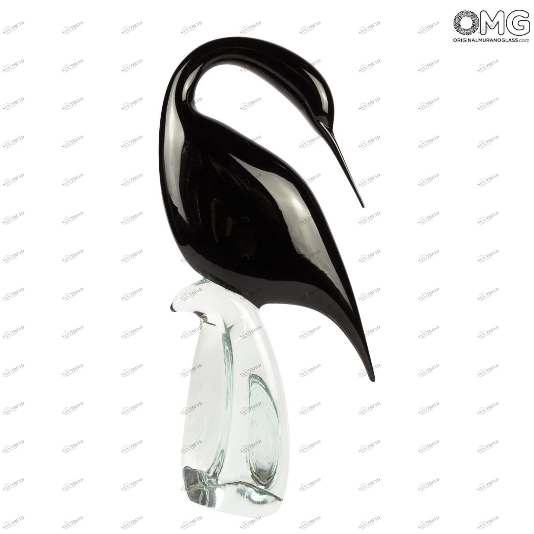 2895 ORIGINALMURANOGLASS Скульптура - Чёрная цапля - самка - муранское стекло OMG 19 см 