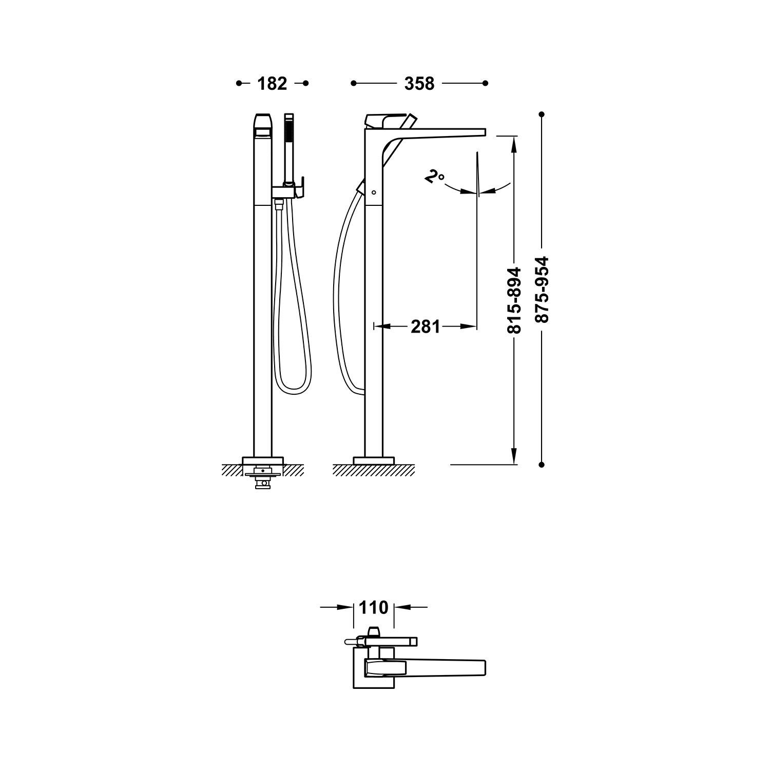 ТОНКИЙ напольный смеситель для ванны-20247001OM TRES  - Вид №1