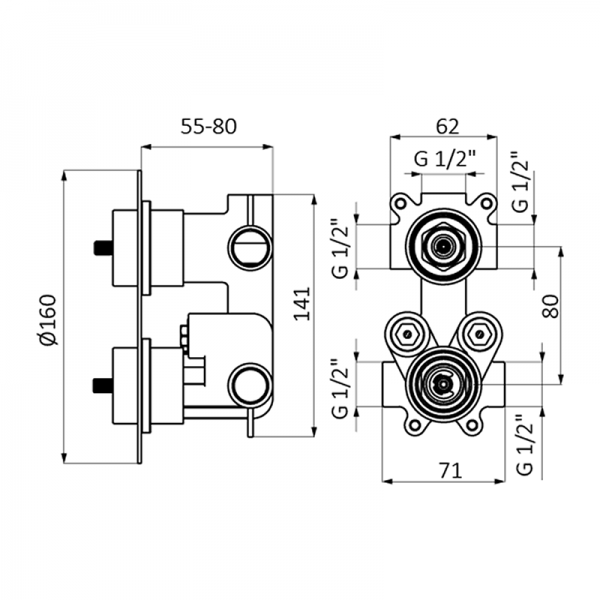 40110400 BASIC Встроенный термостатический с запорным Хром GRB MIXERS TENDER - Вид №1