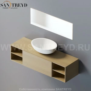 Lato - система широких и вместительных блоков для хранения из фанеры с дубовым шпоном для ванной комнаты.