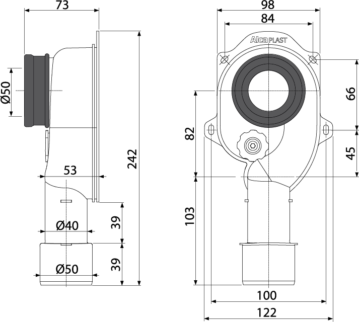 Cифон для писсуара вертикальный DN40 и DN50 ALCAPLAST A45C - Вид №1
