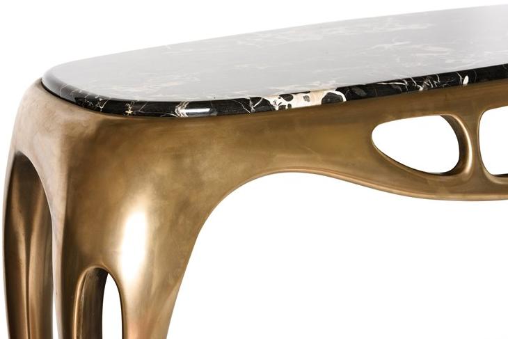 Bellotti Ezio Консоль из лакированного дерева жидкой бронзы и мраморной столешницы Delfi 2018-06 - Вид №1