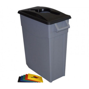 232375 DENOX Бак для раздельного сбора мусора серый на колесах с черной крышкой с ручкой 65 л. Серый, Крышка черная