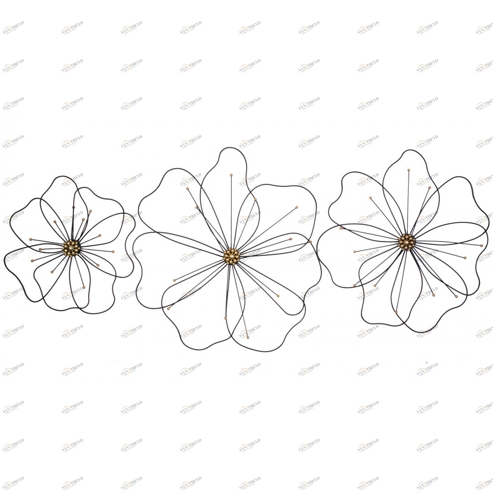 Панно на стену из металла 3 в 1 black flowers / чёрные цветы EVENHOME ДИЗАЙНЕРСКИЕ 129718 Чёрный;золотой 