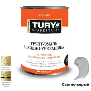 91450930 Грунт-эмаль АУ по ржавчине 3 в 1 Tury полуглянцевая светло-серая RAL 7035 20 кг STLM-0856077