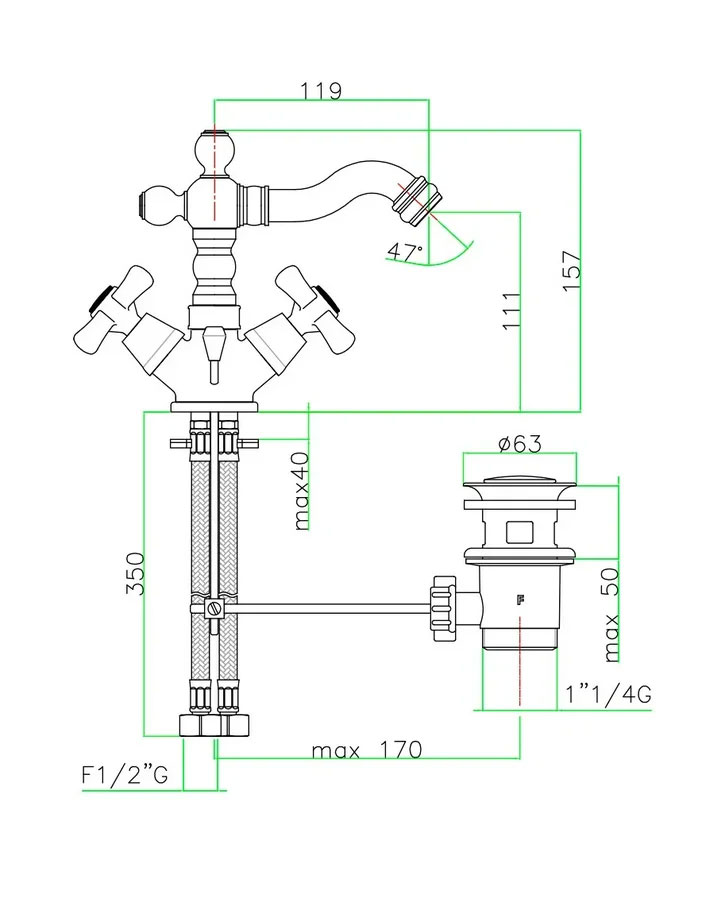 AM710402060 Смеситель для раковины , медь Webert Armony - Вид №1