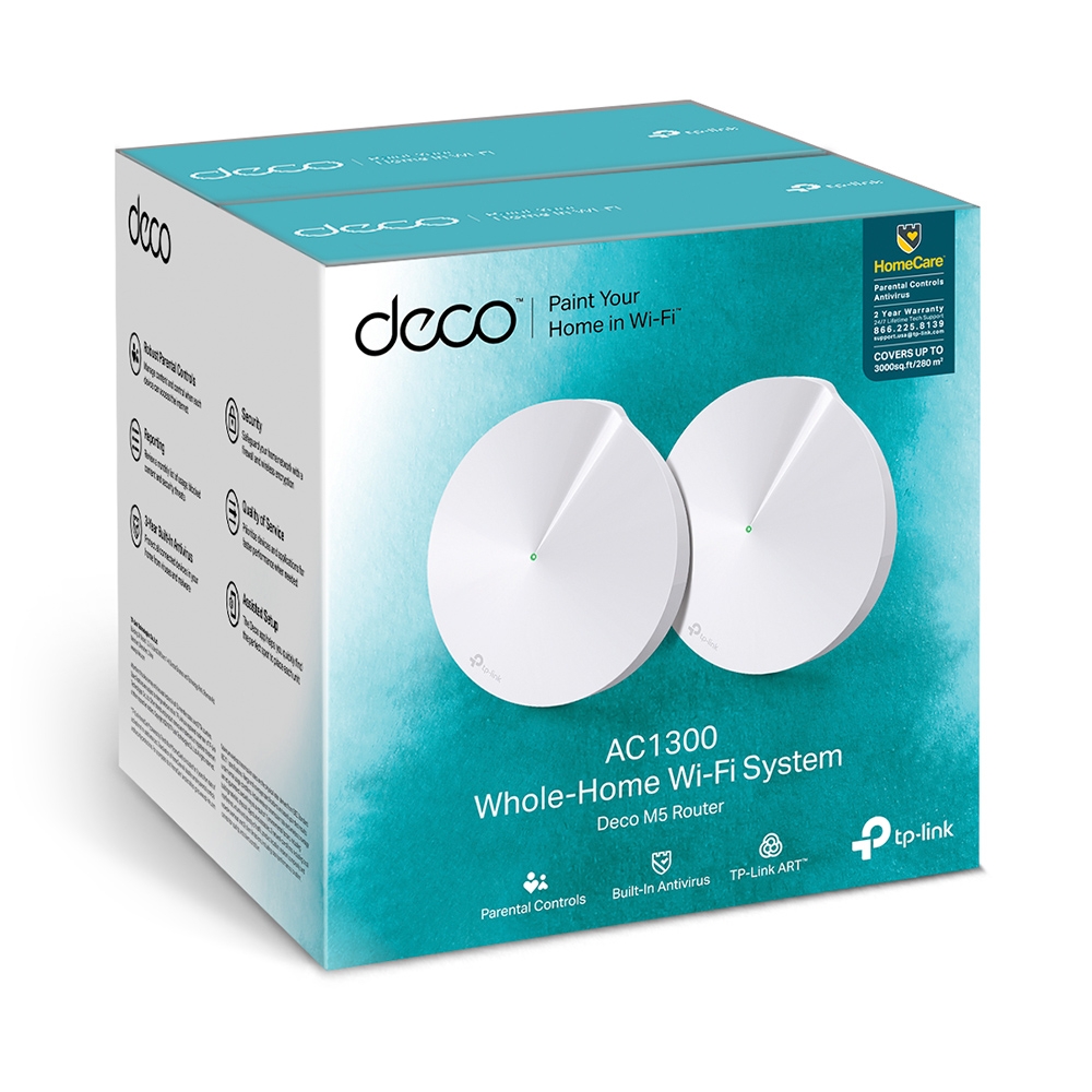 Deco M5(2-Pack) Ac1300 wi-fi system802.11ac/a/b/g/n, 717mhz quad-core cpu, 2 gb ethernet ports, 4 internal antennas TP-Link Santreyd  - Вид №4