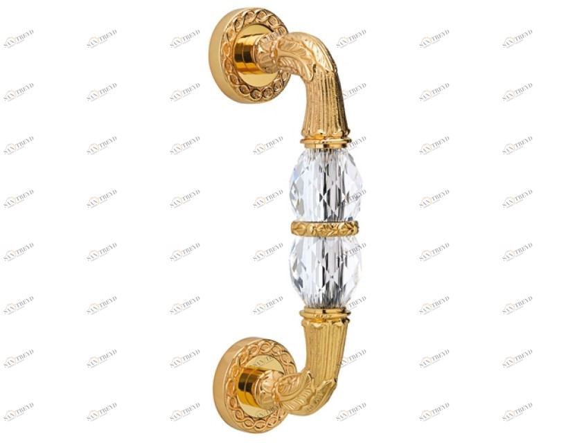 0N7005.S00.01 Ручка дверная на розетках с кристаллами сваровски Золото 24К Mestre 